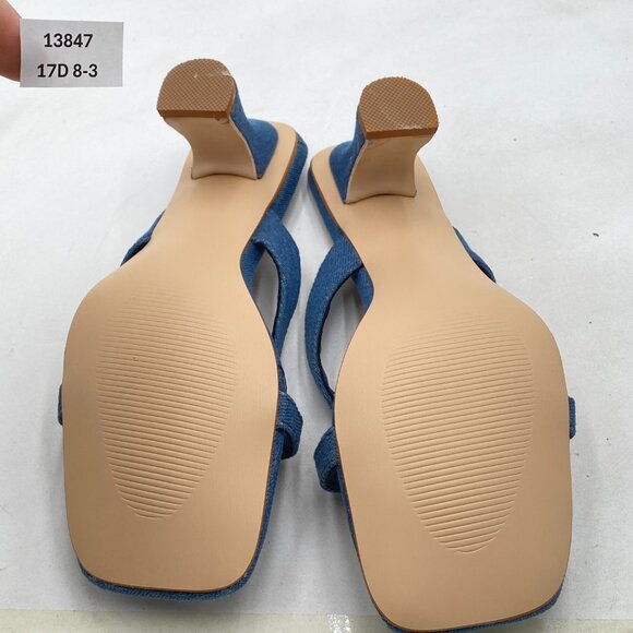 Pazzion Denim Blue Open Square Toe Kitten Heel Flip Flop Sandals Slip On Slipper - Picture 7 of 8